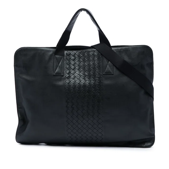 Black Bottega Veneta Intrecciato Trimmed Leather Soft Briefcase Business Bag in Black Woven leather from Designer Revival, photo 1 of 1