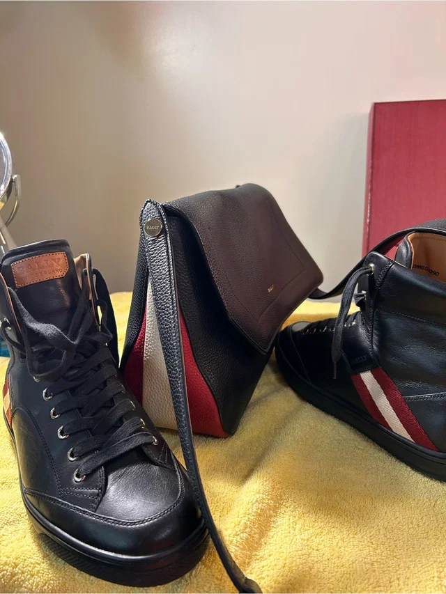 Bally Black Leather High-Top Sneakers With Red & Matching Handbag. Set in red|black Leather from Poshmark