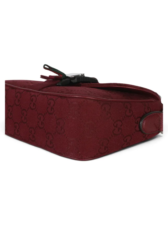 Gucci Burgundy Monogram Canvas Small Buckle Messenger in Burgundy Coated canvas from Season 2 Consign, photo 6 of 8