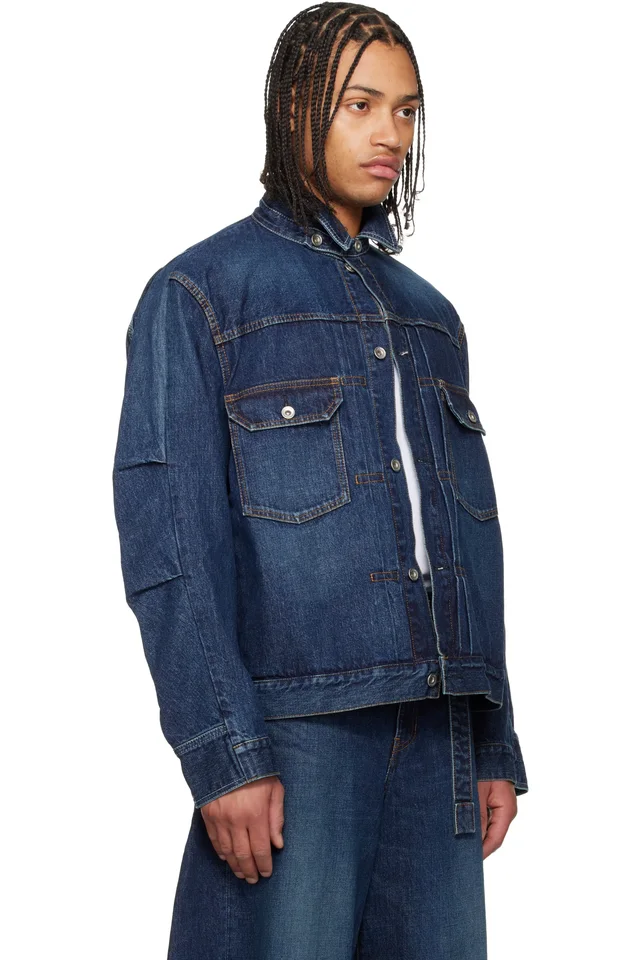 sacai Blue Faded Denim Jacket, photo 2 of 4 from SSENSE