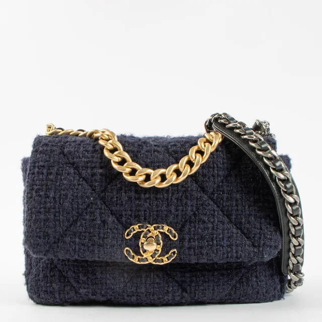Blue Tweed Small Chanel 19 Bag in Blue Tweed from Labellov