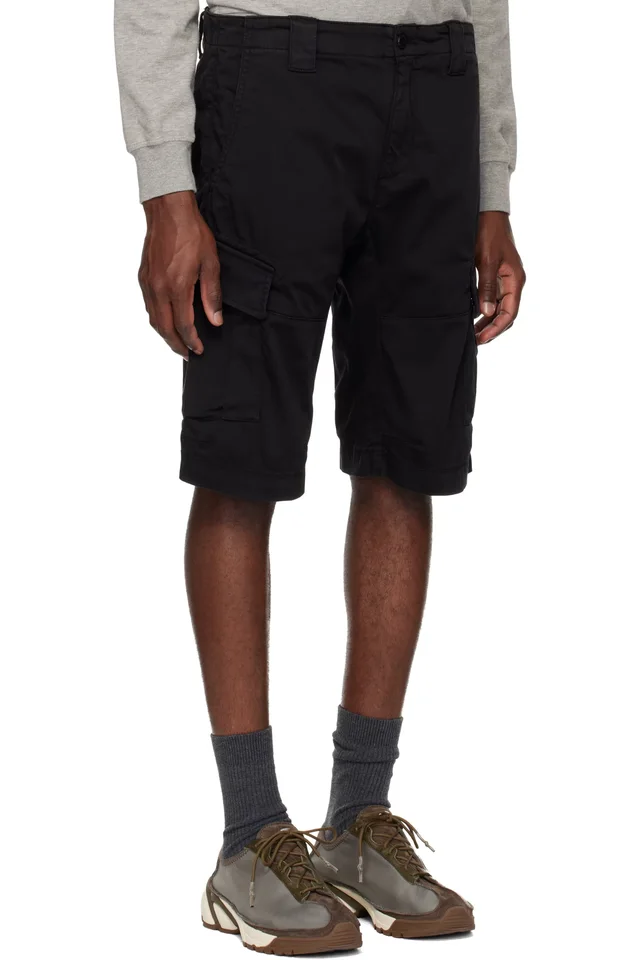 C.P. Company Black Stretch Sateen Cargo Lens Shorts, photo 2 of 4 from SSENSE