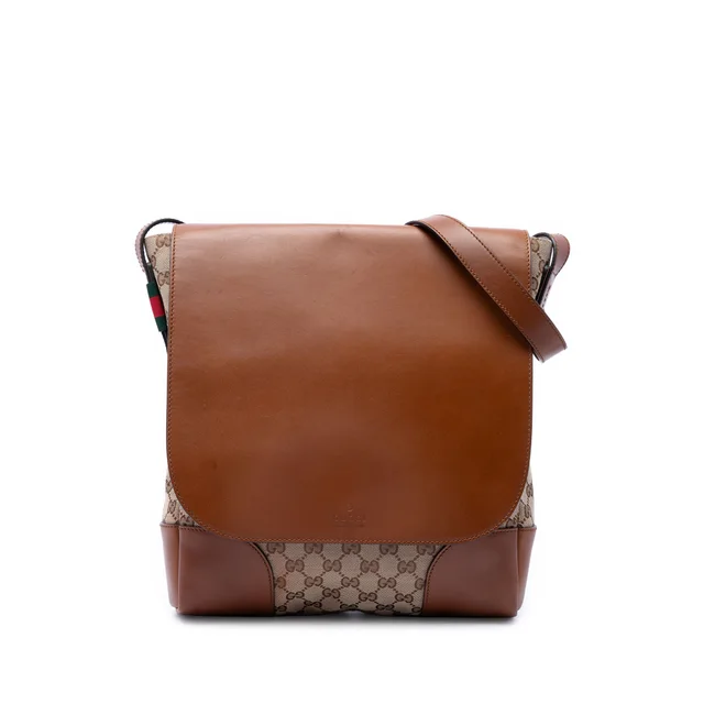 Beige Gucci GG Canvas and Calfskin Crossbody in Beige Calfskin from Designer Revival
