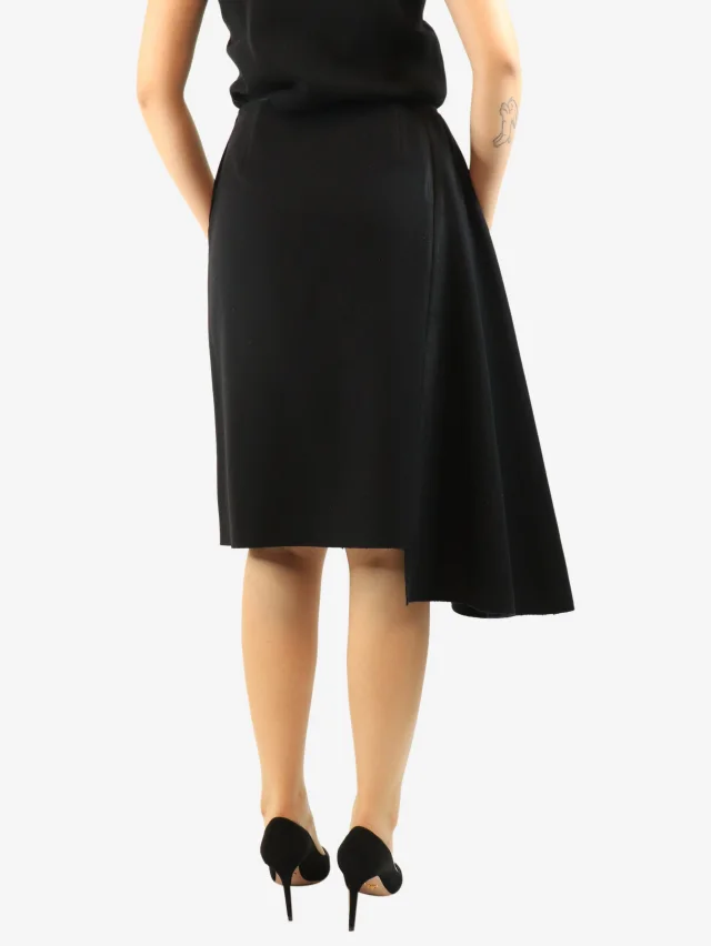 Prada Black asymmetric panelled midi skirt - size UK 10 in Black Wool from Sign of the Times, photo 3 of 3