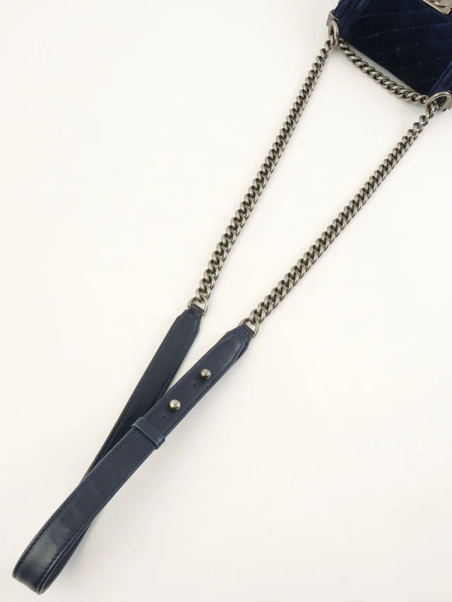 VELVET BOY CHANEL CHAIN SHOULDER BAG MINI, NAVY, c. 2013 in Navy Velvet from VINTAGE QOO TOKYO, photo 13 of 21