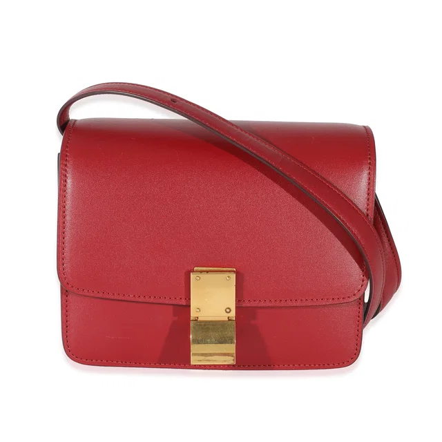 Celine Red Smooth Calfskin Small Classic Box Bag Leather Handbag in Red Calfskin from HEWI