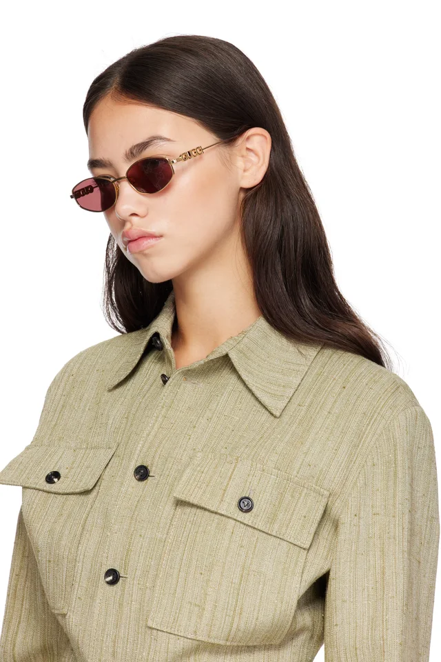 Gucci Gold Oval Frame Sunglasses, photo 4 of 4 from SSENSE
