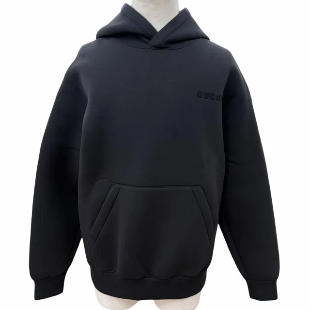 Gucci Logo Embroidery Jersey Pullover Hoodie Black XS in Black from The Reluxe