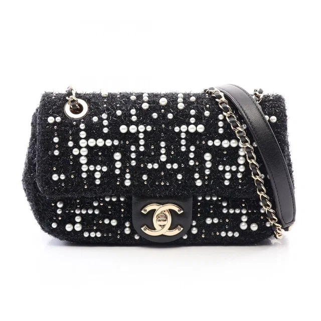 Chanel Shoulder Bag Black Fabric Small Flap Chain in Black from The Reluxe