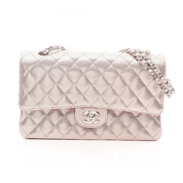 Chanel Shoulder Bag Quilted Double Flap Rose Gold Leather Chain in Pink Leather from The Reluxe