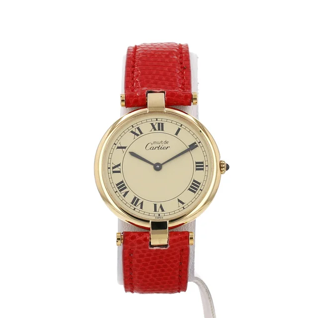 Must Vendôme watch, large model, in vermeil. Ref: Cartier - 590003. Circa 1990 in Leather from Collector Square, photo 2 of 3