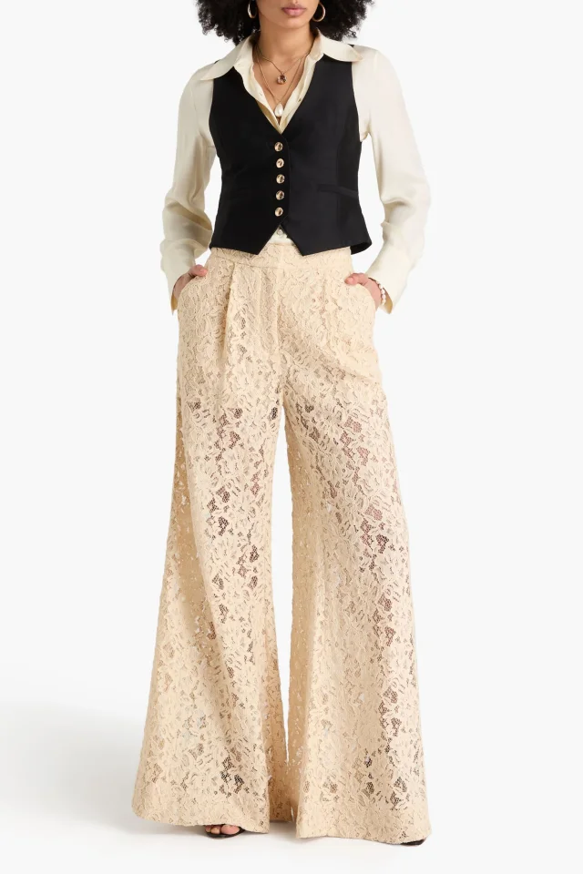 Zimmermann Pleated Cotton-Blend Corded Lace Wide-Leg Pants in Beige, photo 2 of 4 from THE OUTNET