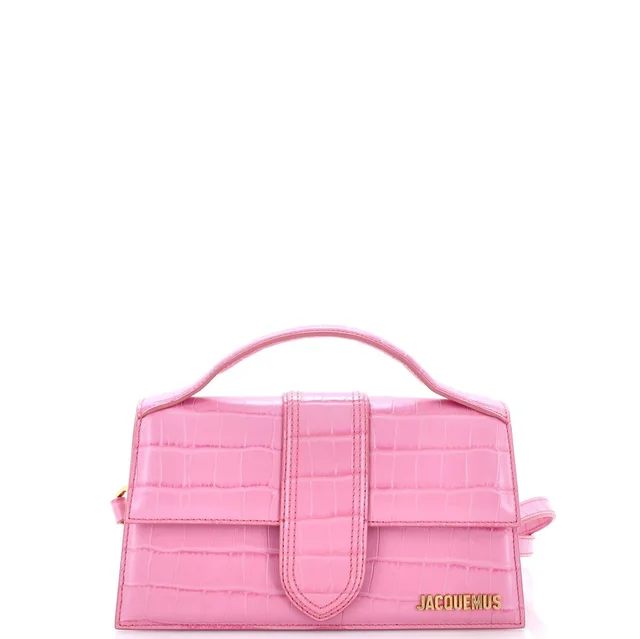 Jacquemus Le Grand Bambino Flap Bag Crocodile Embossed Leather in pink Crocodile from Rebag