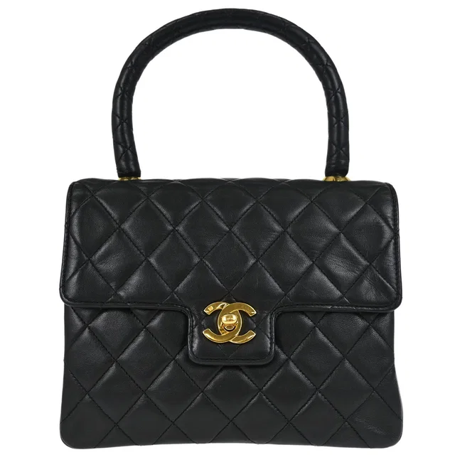 Chanel 1991-1994 Black Lambskin Top Handle Handbag in Black Lambskin from AMORE Vintage Tokyo