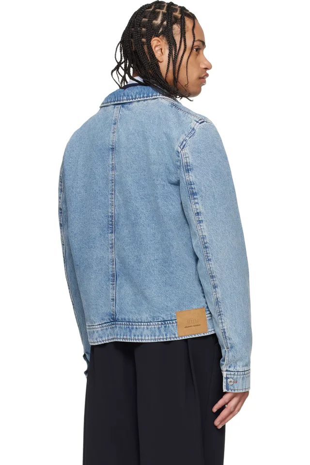 AMI Paris Blue Cotton Contrasted 'Ami De Coeur' Denim Jacket, photo 3 of 4 from SSENSE