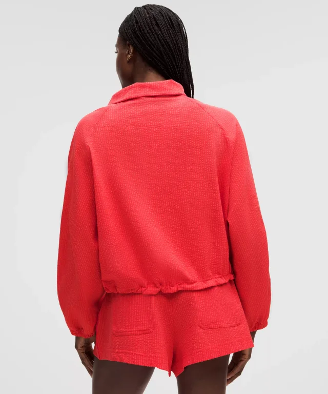 lululemon Seersucker WovenAir Funnel-Neck Half Zip in Star Burst Tone/Star Burst Tone, photo 3 of 14 from lululemon