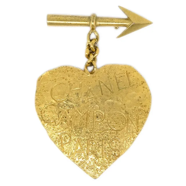 Chanel Bow And Arrow Heart Brooch Pin Gold 93P in Gold from AMORE Vintage Tokyo