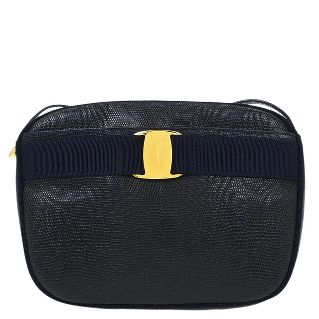 Ferragamo Navy Vara Shoulder Bag in Navy Leather from AMORE Vintage Tokyo