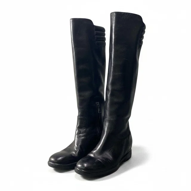 Prada 2 D Sport Long Boots Leather Side Zip Black Shoes in Black Leather from The Reluxe