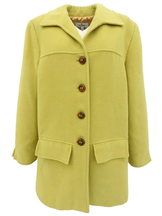 Valentino Garavani Wool Marble Button Coat #46 Lime Yellow in Yellow Wool from VINTAGE QOO TOKYO