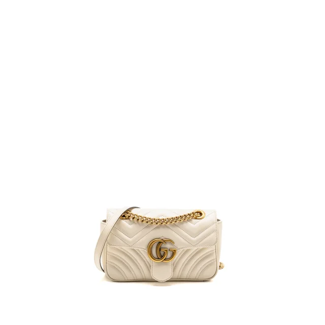 Gucci Small Marmont Shoulder Bag Matelassé chevron leather White GHW in White Leather from EMIER