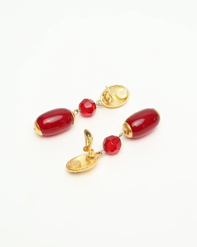 Givenchy Dangling Gold Red Rhinestone Earrings in Red from A Retro Tale, photo 3 of 4