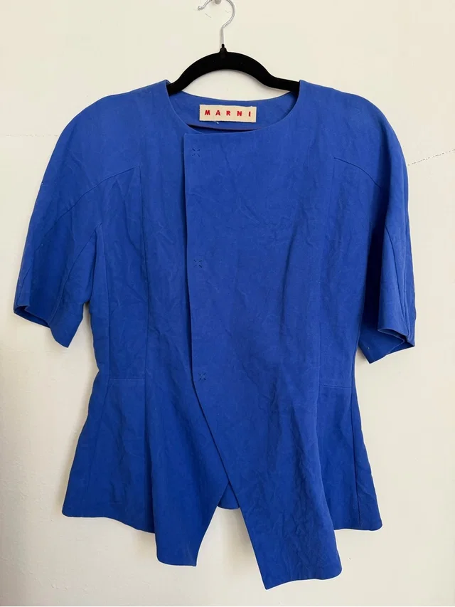Marni Cobalt Blue Short Sleeve Asymmetric Panel Top in blue from Poshmark