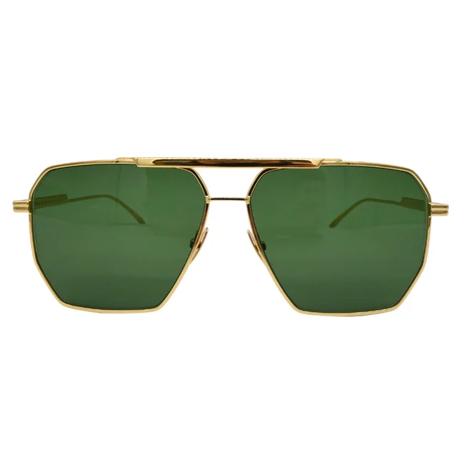 Bottega Veneta Gold Metal Green Lens Sunglasses in Green from Clotheshorse Anonymous