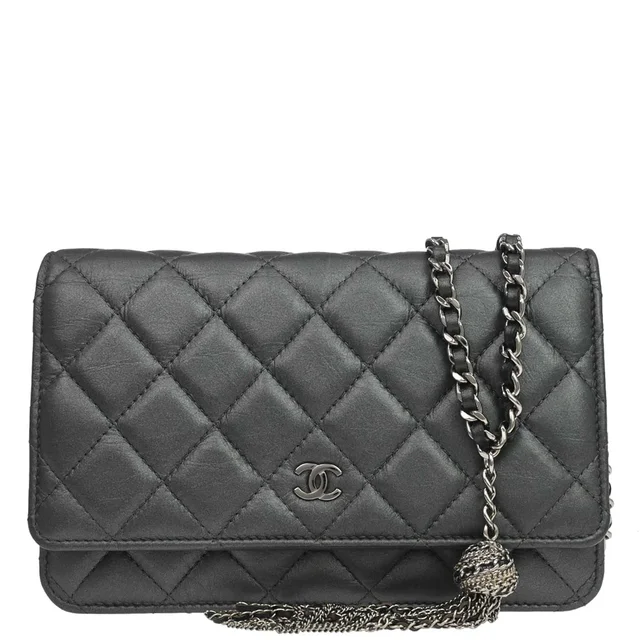 Chanel 2018-2019 Gray Lambskin Classic WOC Wallet on Chain Bag in Grey Lambskin from AMORE Vintage Tokyo