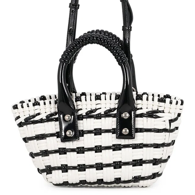 Balenciaga Bistro XXS 2-Way Shoulder Bag Basket Black White in Black Patent leather from The Reluxe