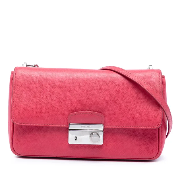 Pink Prada Saffiano Sound Lock Crossbody in Pink Saffiano leather from Designer Revival