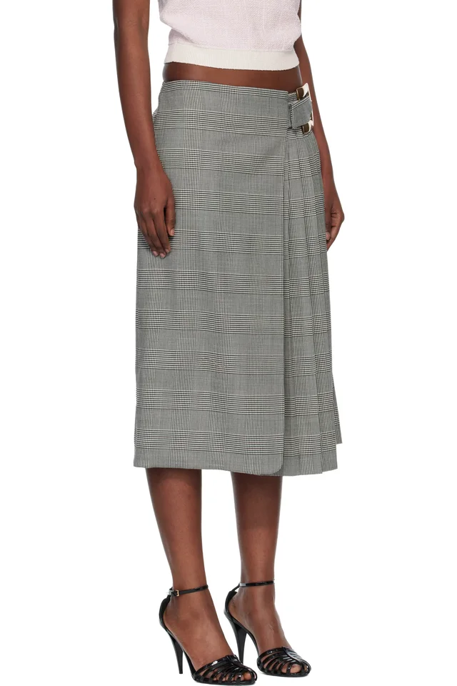 BALMAIN Black & White Prince Of Wales Jacquard Midi Skirt, photo 2 of 4 from SSENSE