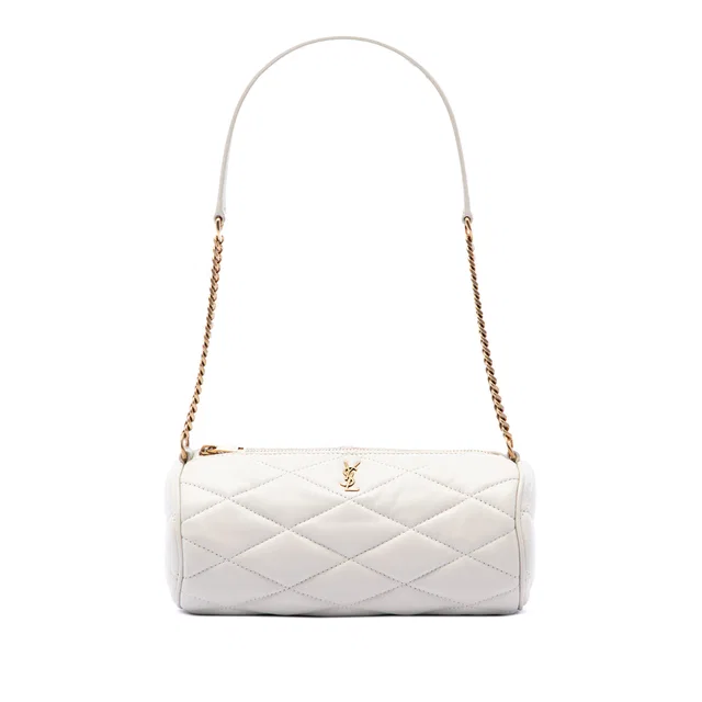 White Saint Laurent Mini Quilted Lambskin Sade Tube Bag in White Lambskin from Designer Revival
