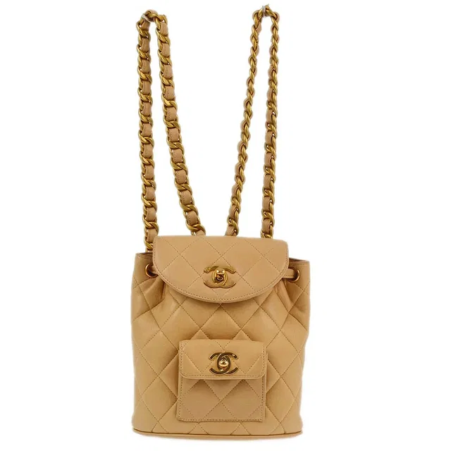 Chanel 1991-1994 Beige Lambskin Duma Backpack Small in Beige Lambskin from AMORE Vintage Tokyo