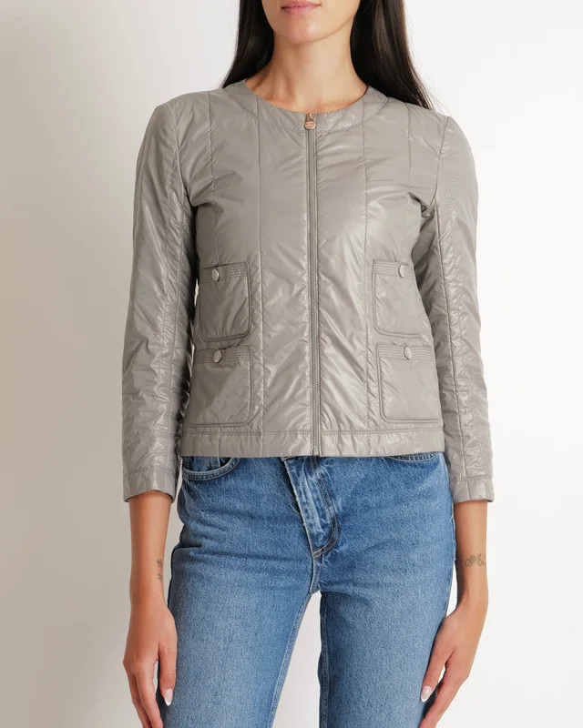 Chanel Grey Windbreaker Jacket with Silver CC Logo Buttons and Pocket Details Size FR 36 (UK 8) in Grey from Sellier, photo 2 of 2