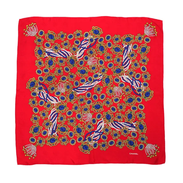 Chanel Vintage Jewelry Pattern Scarf Red Silk in Red Silk from Luxury Promise