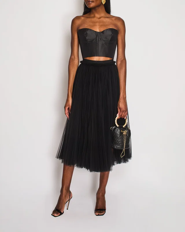 Dolce & Gabbana Black Pleated Mesh Maxi Skirt Size IT 40 (UK 8) in Black from Sellier