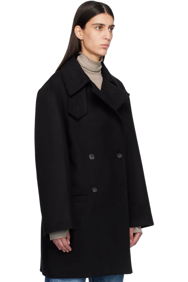 TOTEME Black Broad Peacoat, photo 2 of 4 from SSENSE