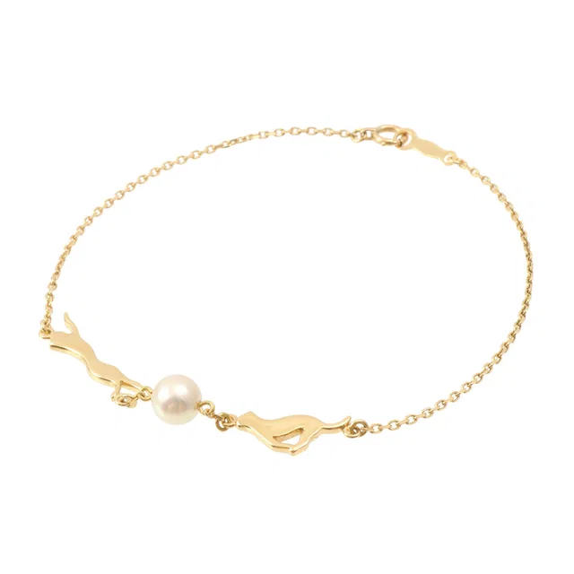 Mikimoto Cat Motif Pearl Bracelet, Gold in Gold from VINTAGE QOO TOKYO