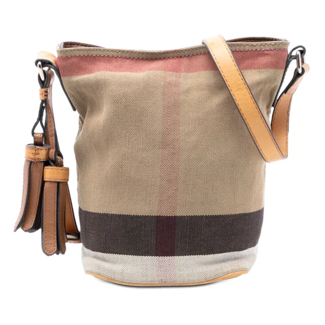 Brown Burberry Mini Mega Check Canvas Ashby Tassel Bucket Bag in Brown Canvas from Designer Revival, photo 1 of 1