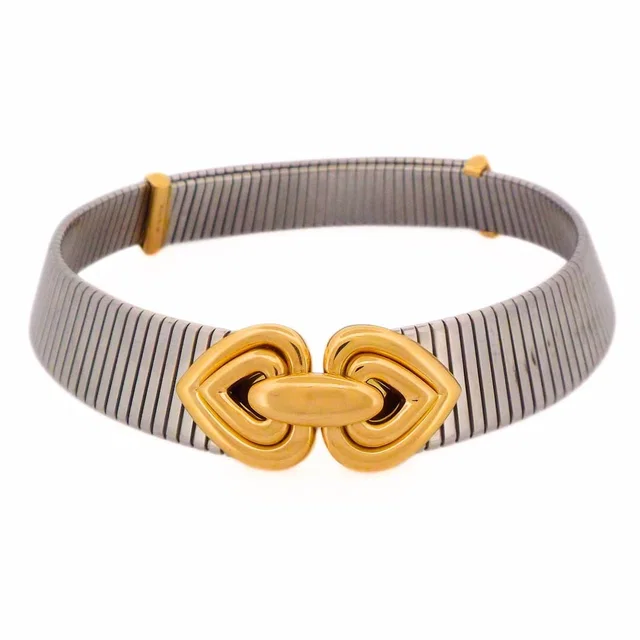 Bvlgari 18K Steel 'Doppio Cuore' Choker Necklace from Luxury Promise