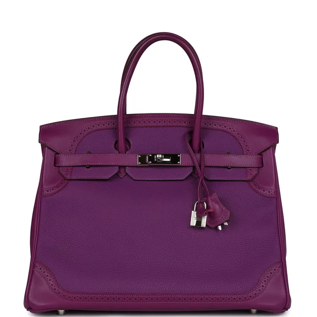 Hermès Birkin Ghillies 35 Anemone Togo and Swift Palladium Hardware in Togo leather from Madison Avenue Couture