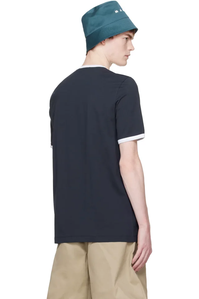 Marni Navy Cotton Contrast Trims T-shirt, photo 3 of 4 from SSENSE