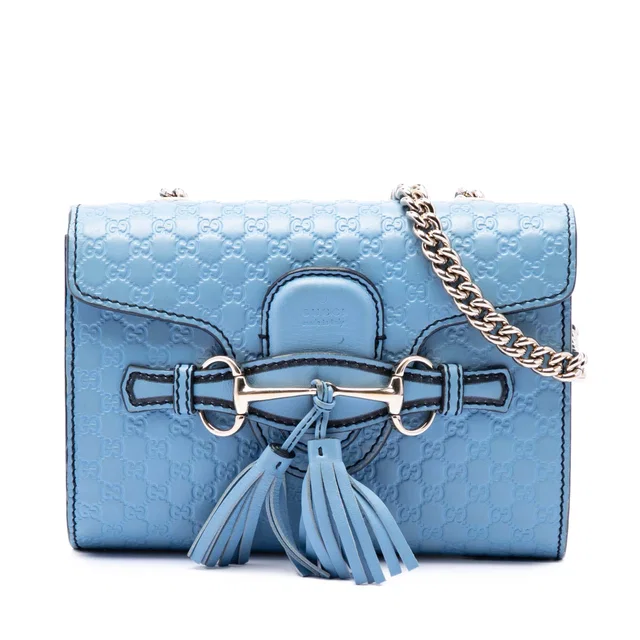 Blue Gucci Mini Microguccissima Emily Crossbody in Blue Leather from Designer Revival