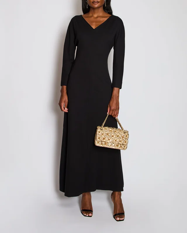 The Row Black V-Neck Long Sleeve Maxi Dress Size M (UK 10) in Black from Sellier