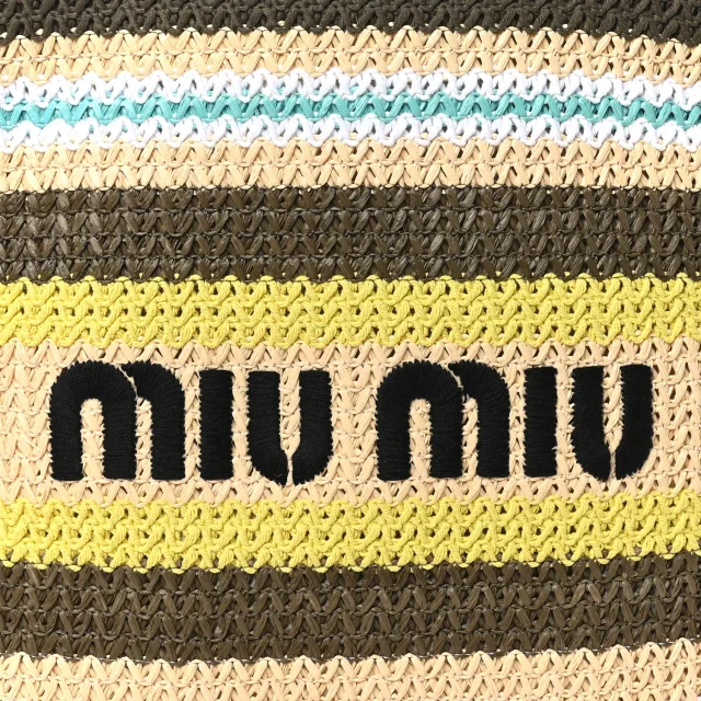 Miu Miu Crochet Stripe Vertical Tote Bag Tundra Limone Natural in Beige Raffia from FASHIONPHILE, photo 7 of 9