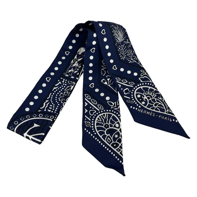 Hermès Scarf Twilly Navy White Black Entre Ciel Et Mer Same in Black from The Reluxe