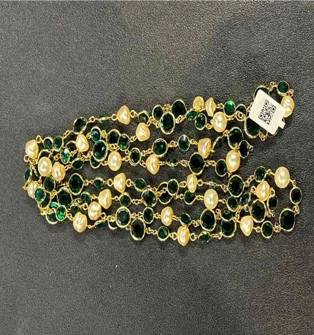 Chanel Green Polka Dot Pearl Necklace in Green from Luxury Promise