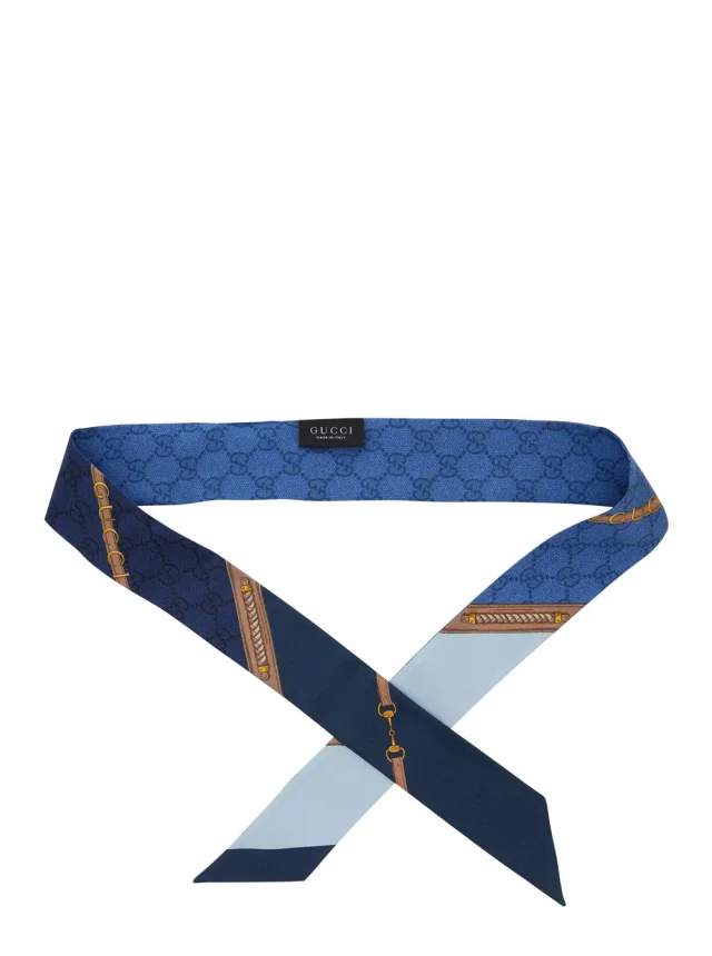 Gucci Silk All-Over Gg Print Scarf — Blue Scarfs in Blue Silk from HEWI, photo 2 of 3