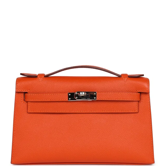 Hermès Kelly Pochette Feu Epsom Palladium Hardware in Orange Epsom leather from Madison Avenue Couture